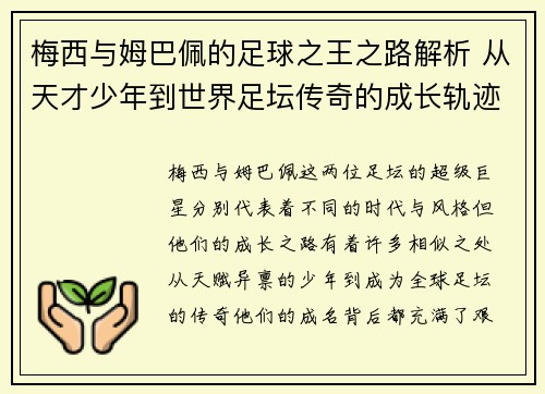 梅西与姆巴佩的足球之王之路解析 从天才少年到世界足坛传奇的成长轨迹